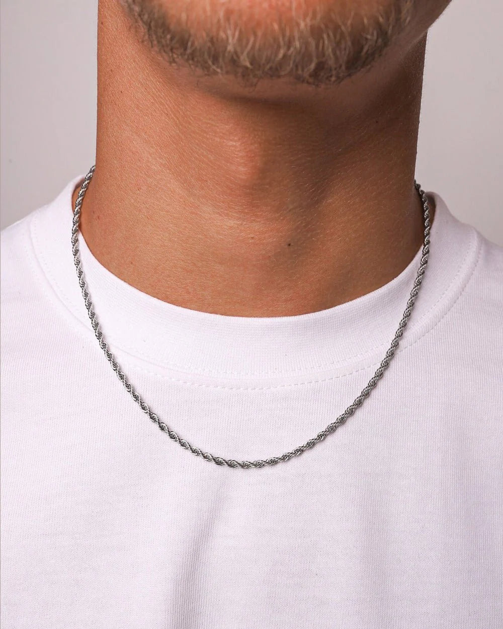 Silver clean rope chain necklace lifestyle photo