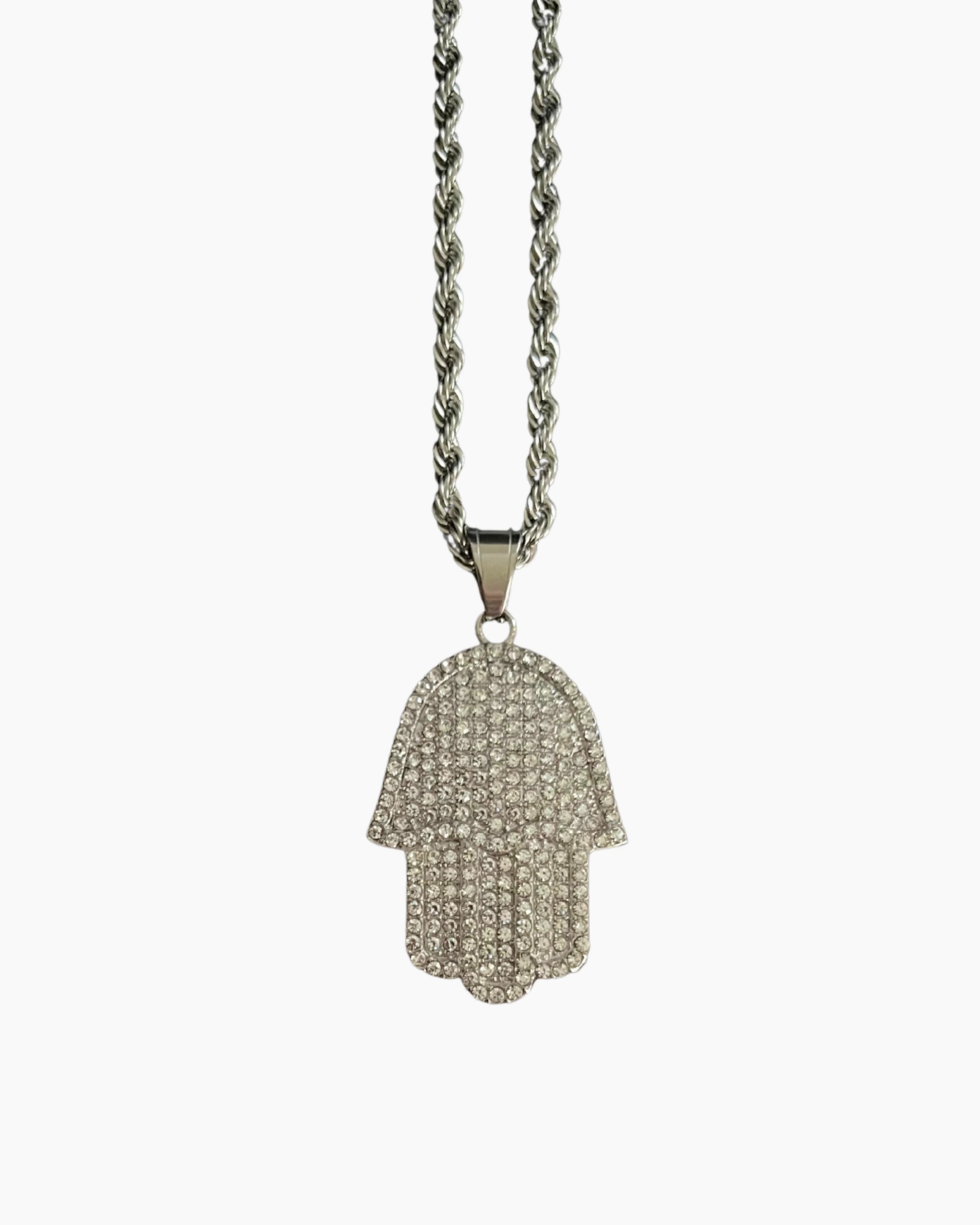 Hamsa hand chain silver studio photo