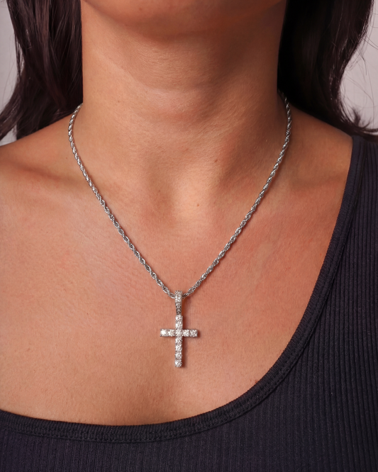 ICED CROSS KETTING - ZILVER